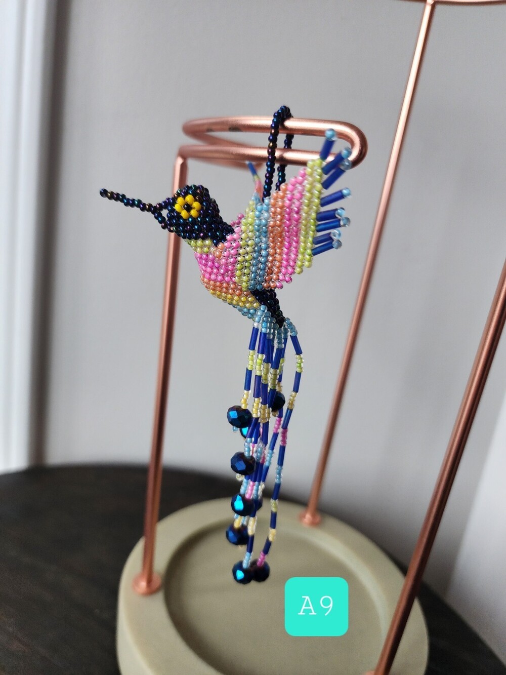 Huichol Beaded Hummingbird Key Chain Mexican Folk Art Bird 6” Sun Catcher A9